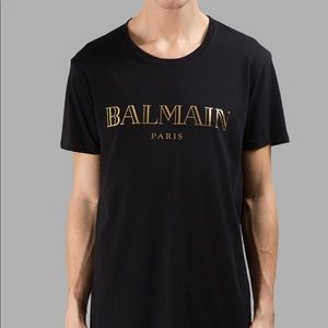 $599 AUTH BALMAIN BLACK LOGO T-SHIRT L